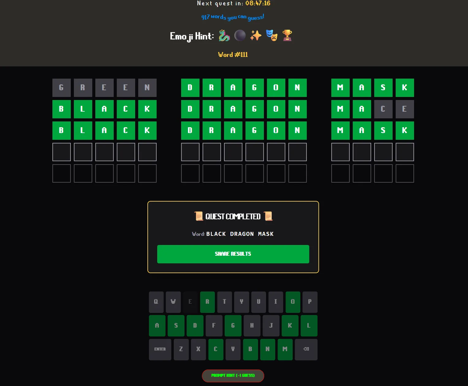 A screenshot of a scapedle game being won