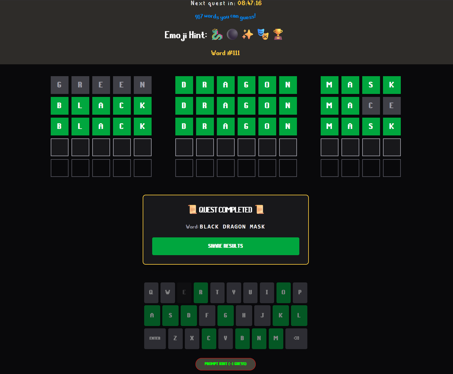 A Scapedle game being won